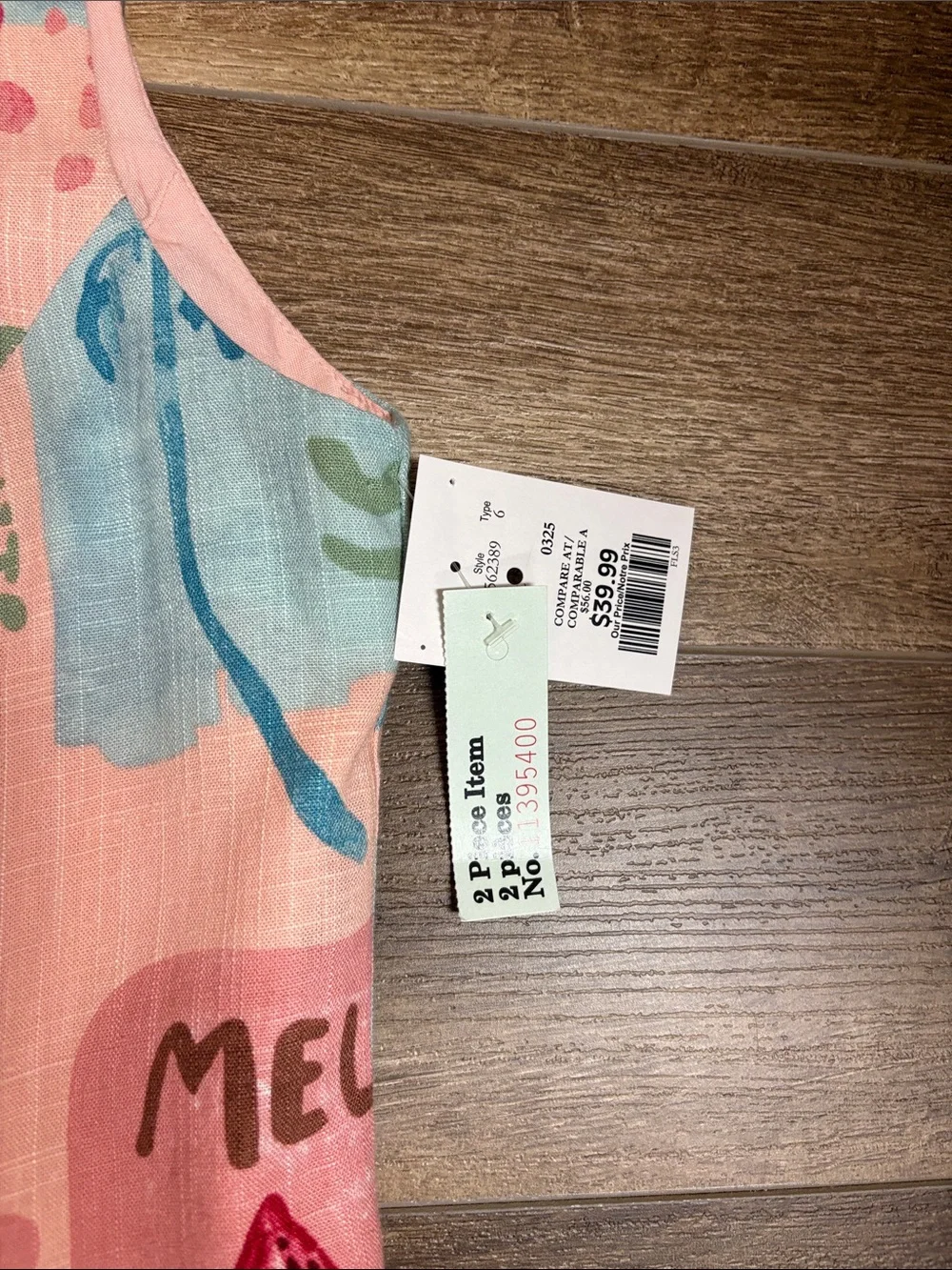 Paper Heart Fruit Print Two-Piece Set in Pastel Pink & Aqua - Picture 4 of 7